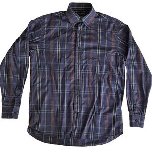 Paul & Shark Havana Yachting Men EU39 Brown Blue Plaid Cotton Button Down Shirt